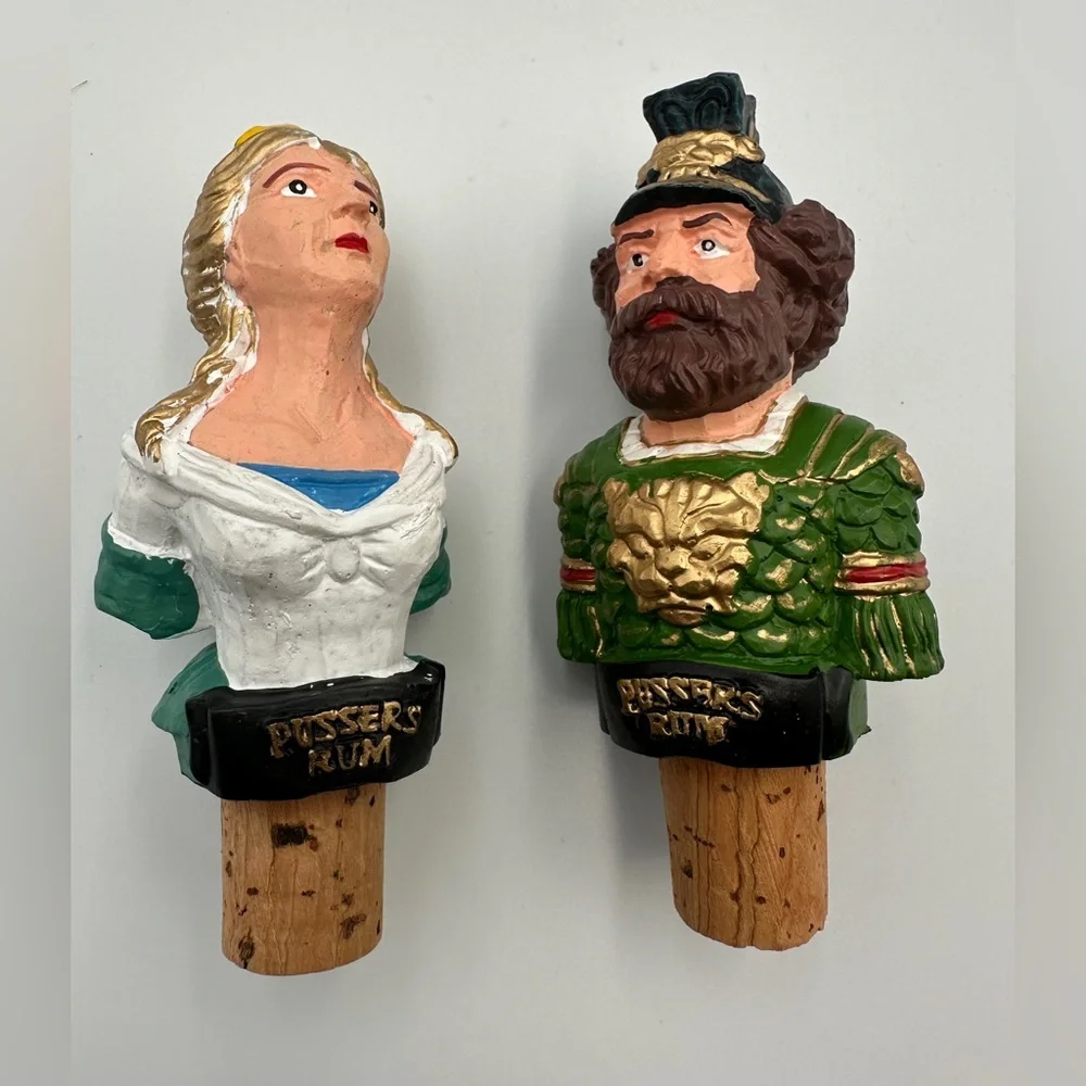 Vintage Pusser's Rum Set Of 2 Figural Cork Bottle Stoppers Collectible